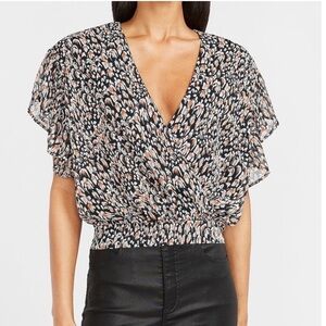 Express Women’s Printed Wrap Front Ruffle Sleeve Top (Size: S/P)(EUC)